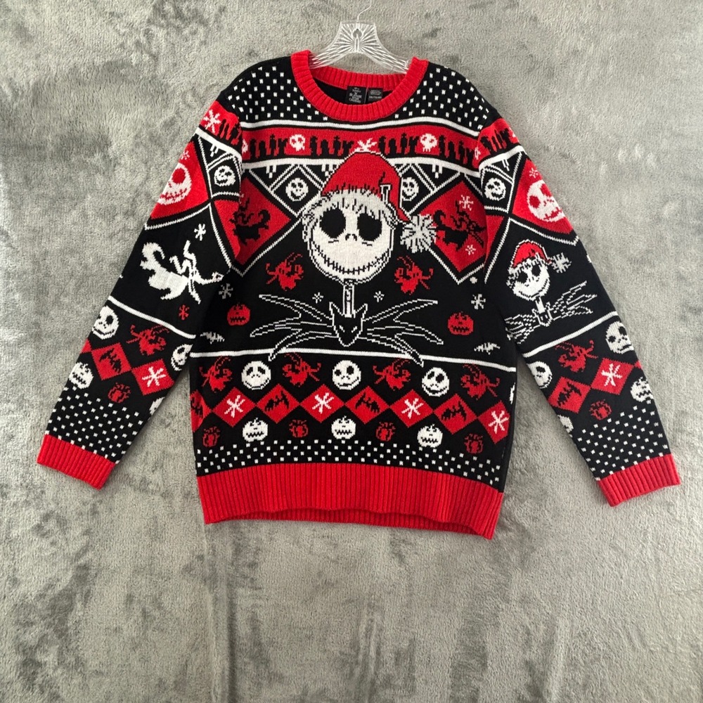 Disney Nightmare Before Christmas Ugly Sweater XXL Jack Skellington Red Black‎